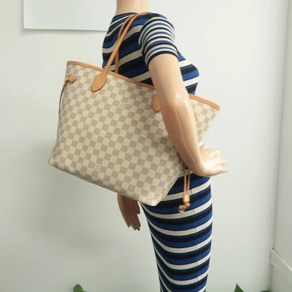 100% Authentic Louis Vuitton Neverfull White W/P Damier Azur Canvas Shoulder Bag - Picture 12 of 12